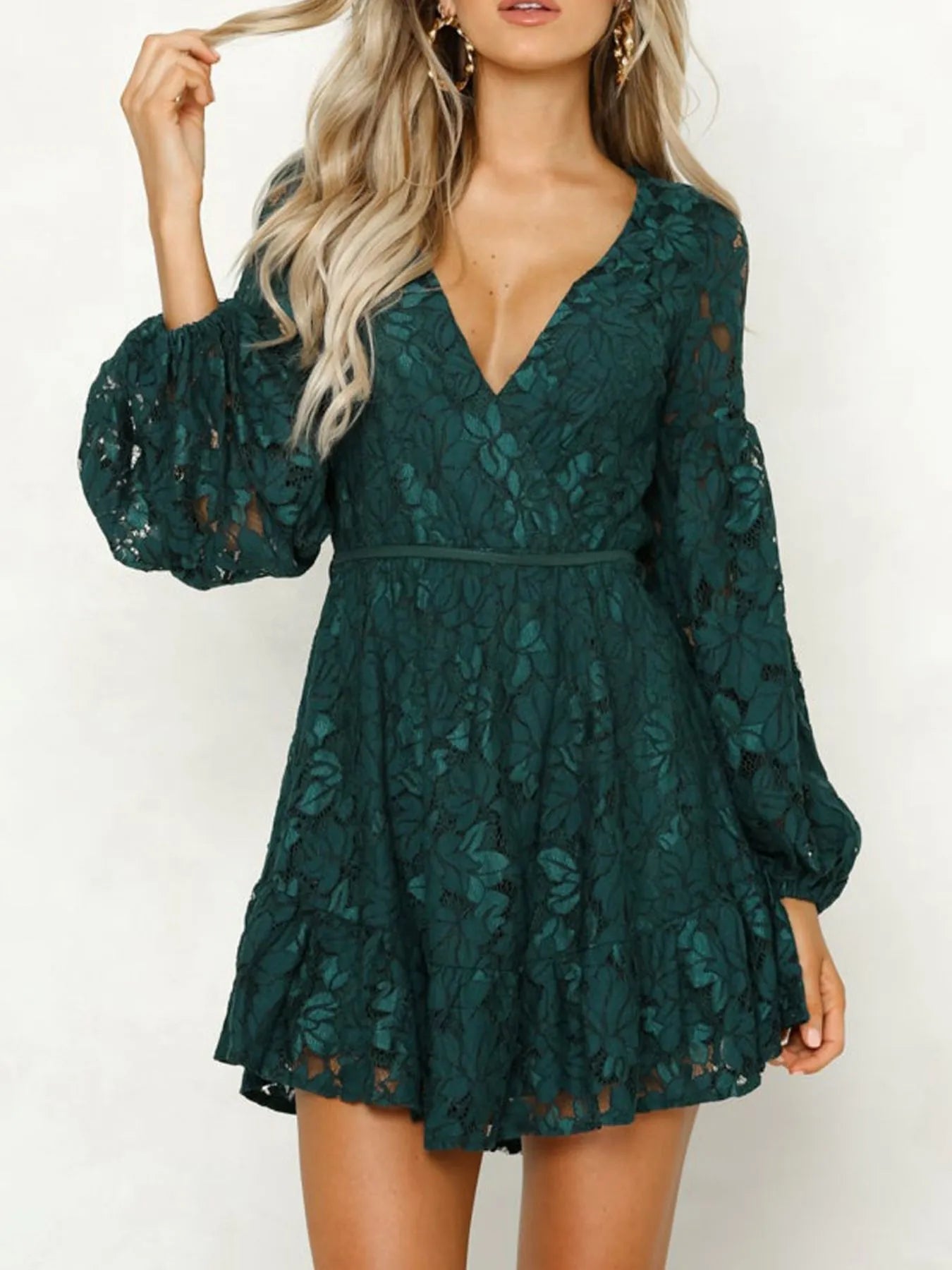  Lace Buttoned Tied Dress For Women Elegant Chic Style