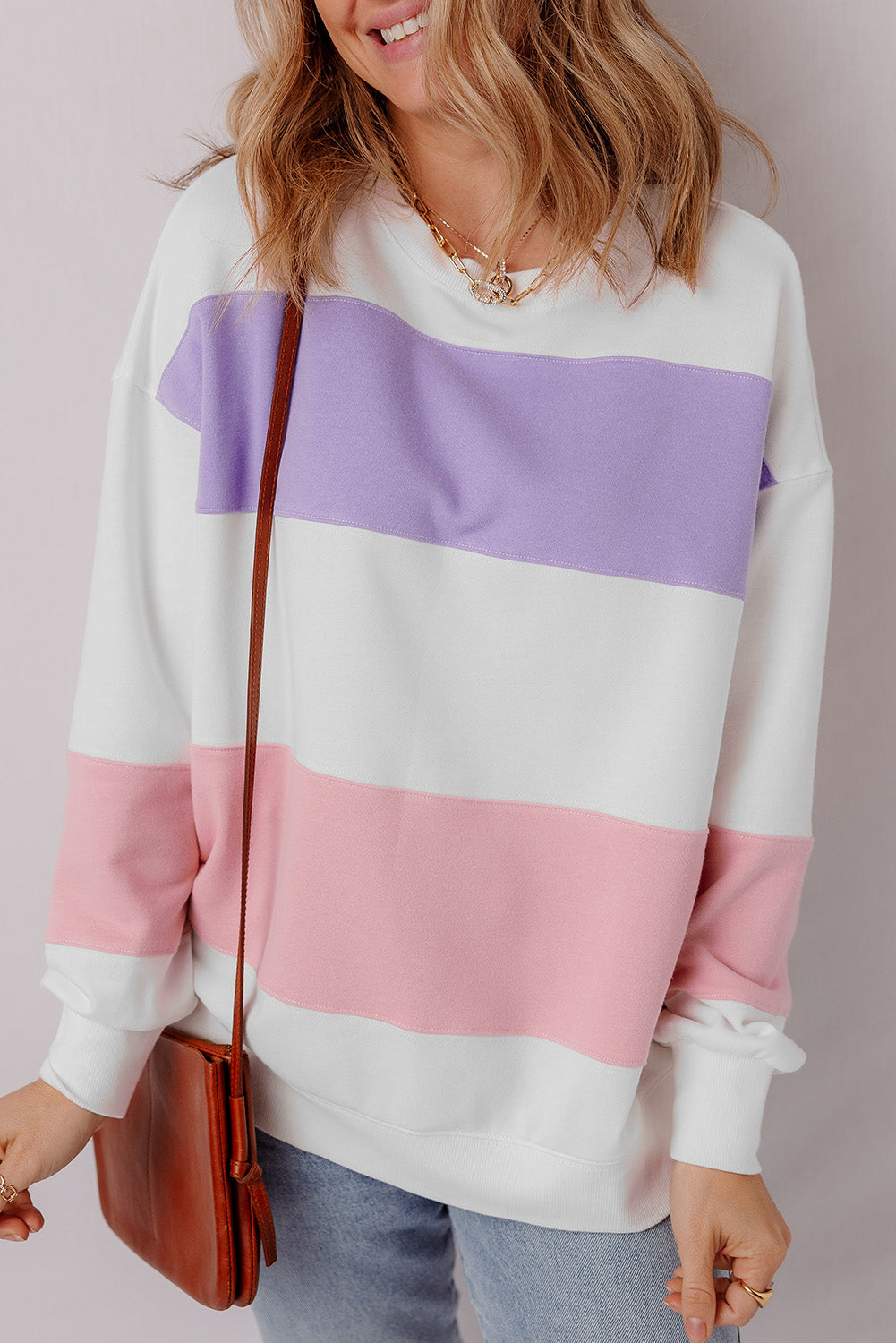 Colorblock Drop Shoulder Sweatshirt for Women – Casual & Cozy Crewneck