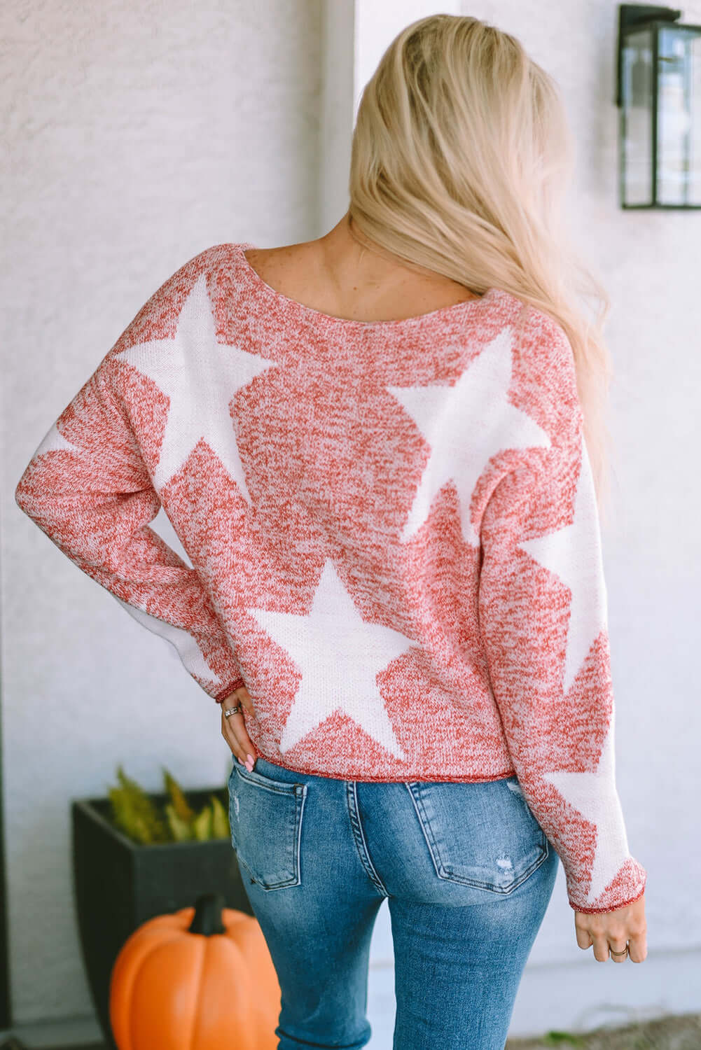 Spangled Sweater with Big Star Pattern and Relaxed Fit