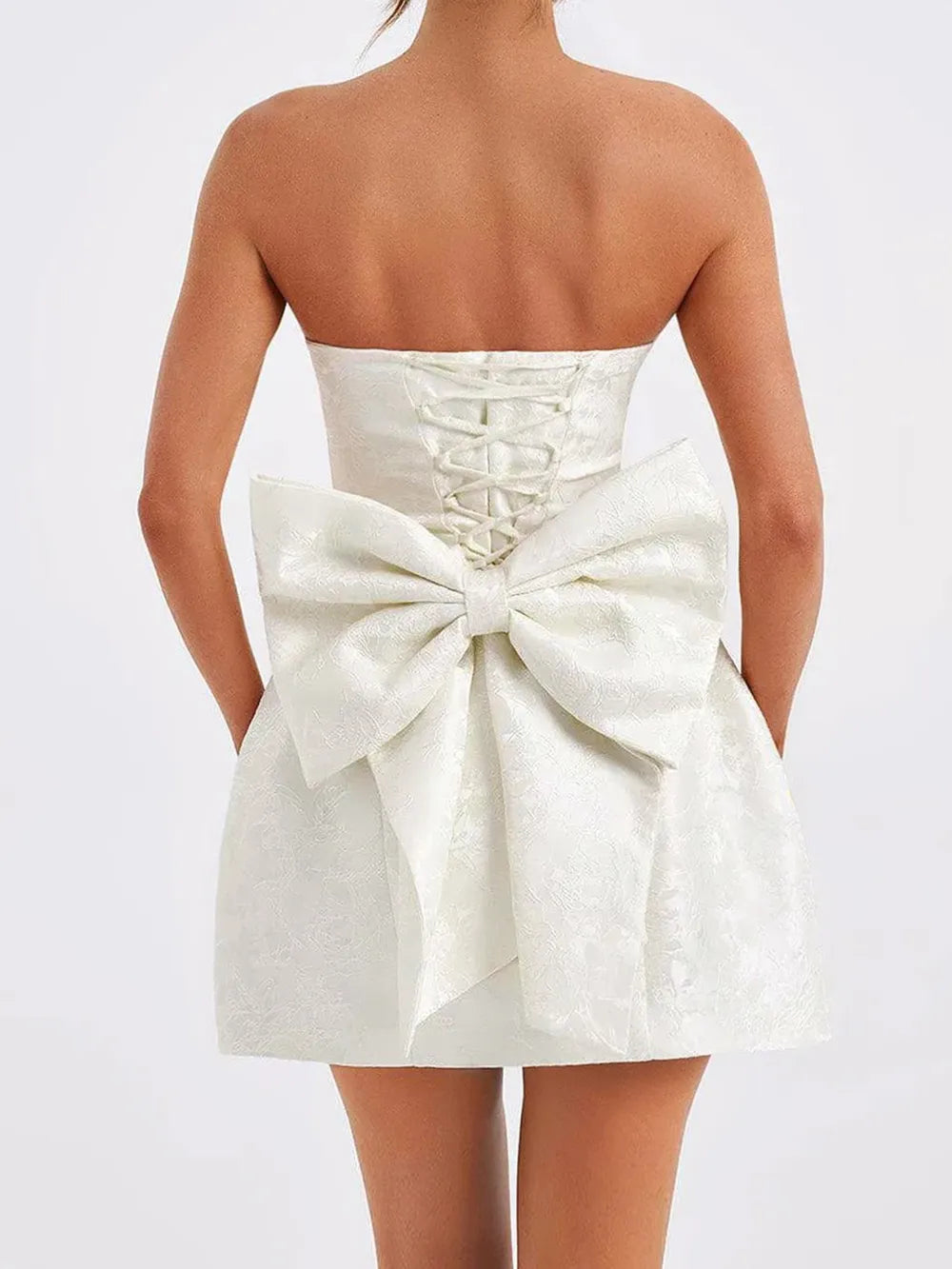  Satin Bow-Tied Lace-Up Mini Dress
