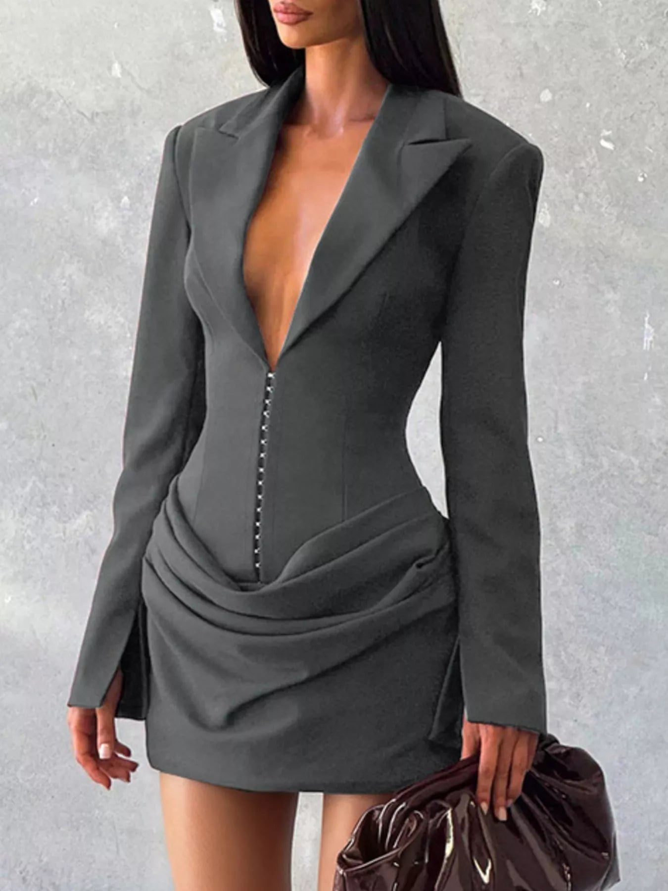  Chic Blazer Inspired Plus Size Mini Dress Elegant Long Sleeve Design
