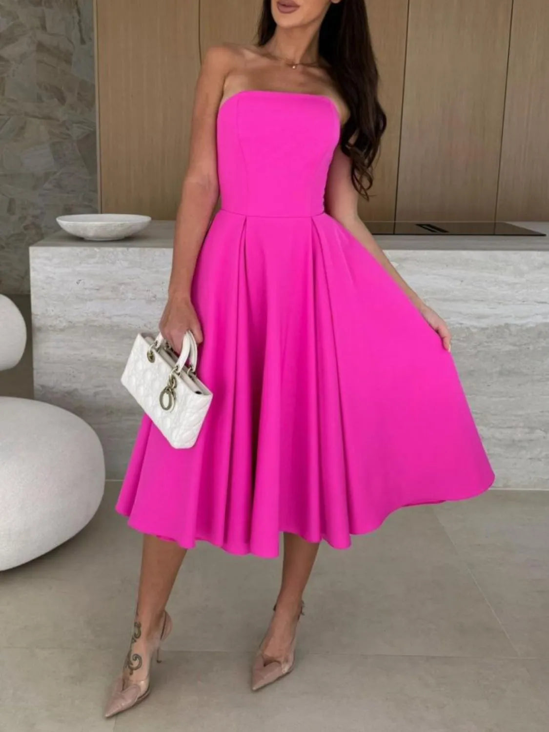 Solid Color Tube Midi Dress side view