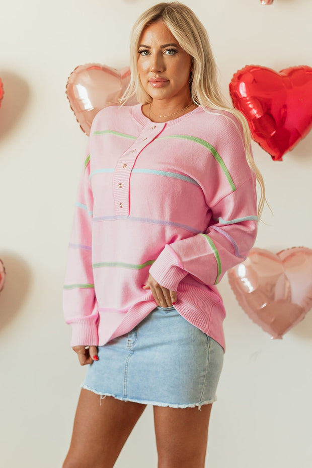 Miriam Stripes Baggy Henley Sweater-2