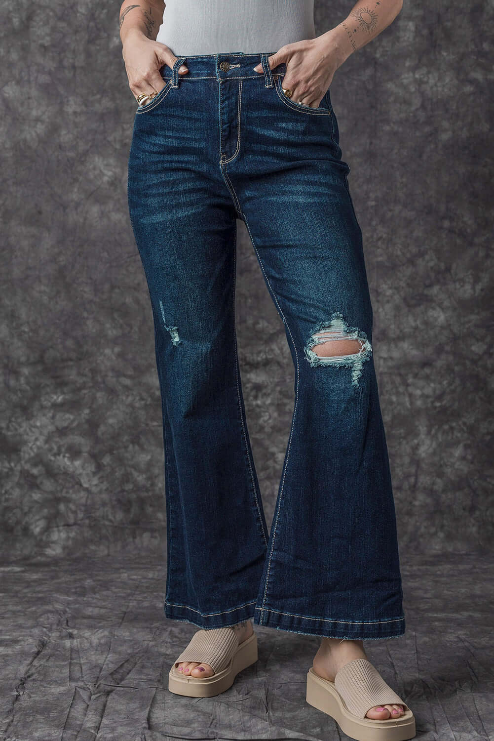 High Rise Wide Leg Ripped Jeans - Retro Chic Style