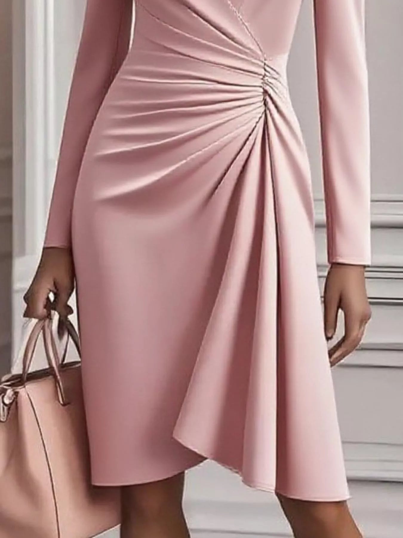 Ruched Surplice Long Sleeve Dress back view