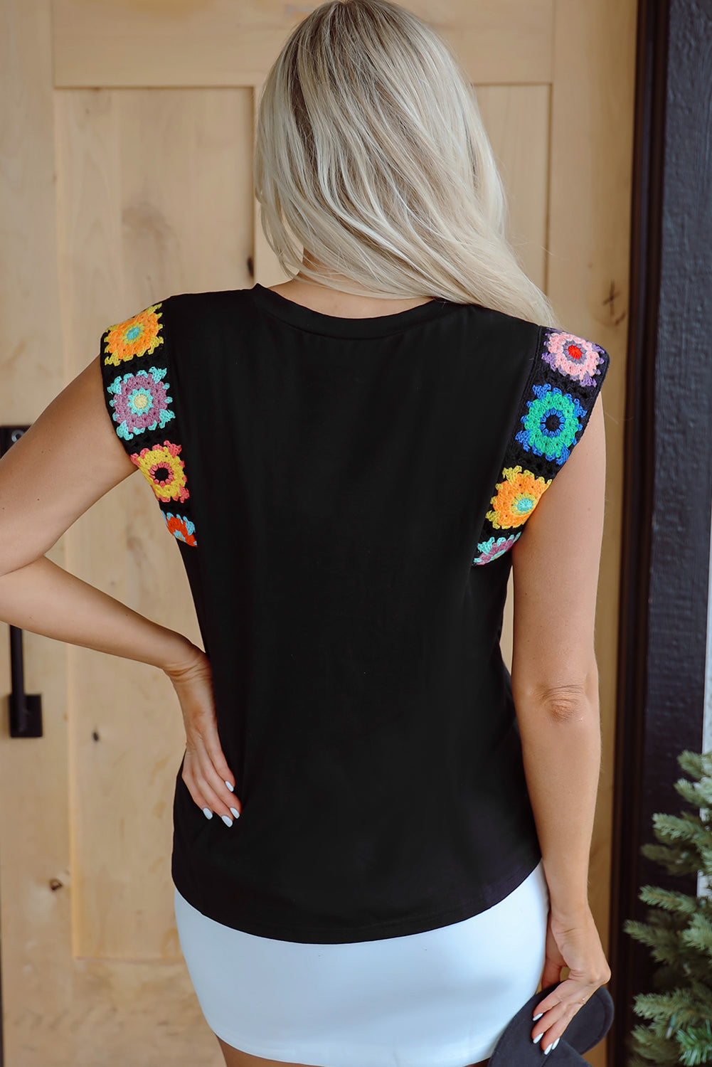 Crochet Sleeveless Boho Top with Flower Detailing