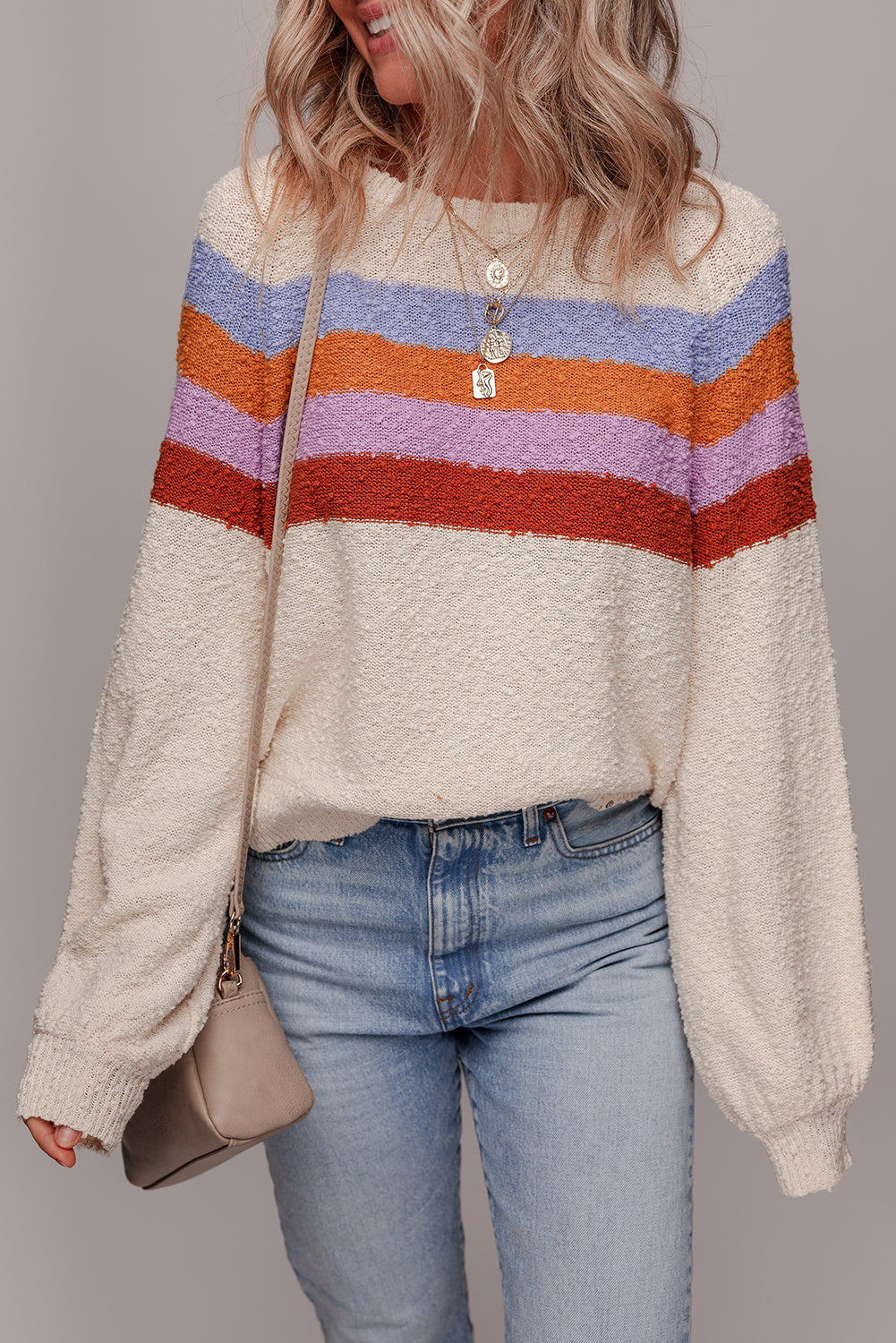 Striped Color Block Sweater - Casual Knit Style