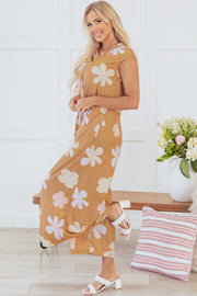 Laura Sleeveless Button up Wide Leg Loose Jumpsuit-3