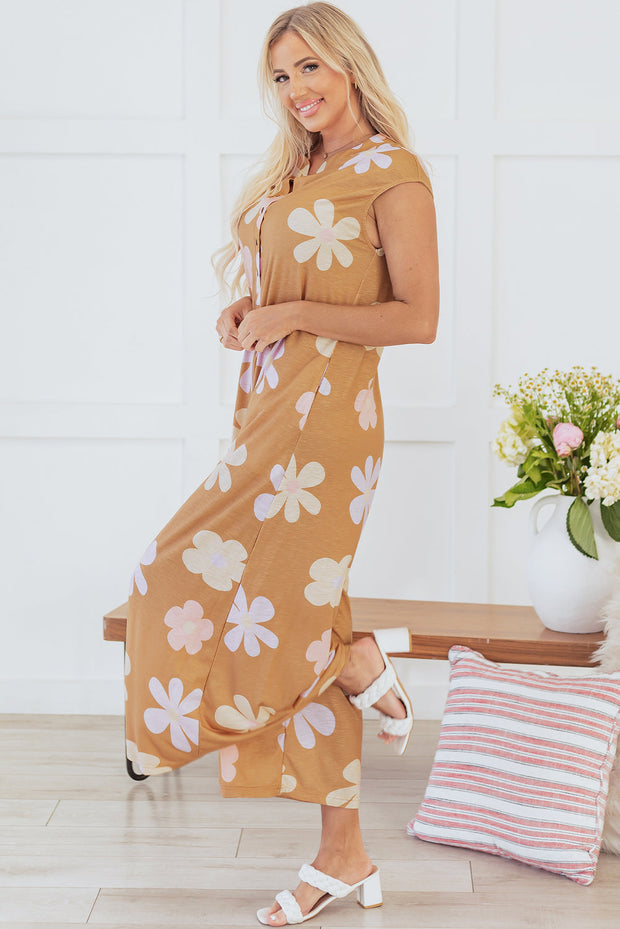 Laura Sleeveless Button up Wide Leg Loose Jumpsuit-3