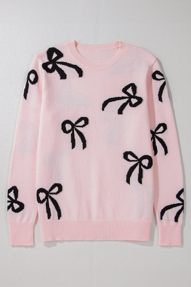 Pink Bow Knitted Loose Fit Sweater-4