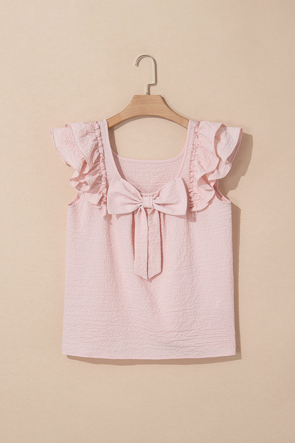 Butterfly Sleeve Bowknot Blouse – Elegant Textured Top for Women