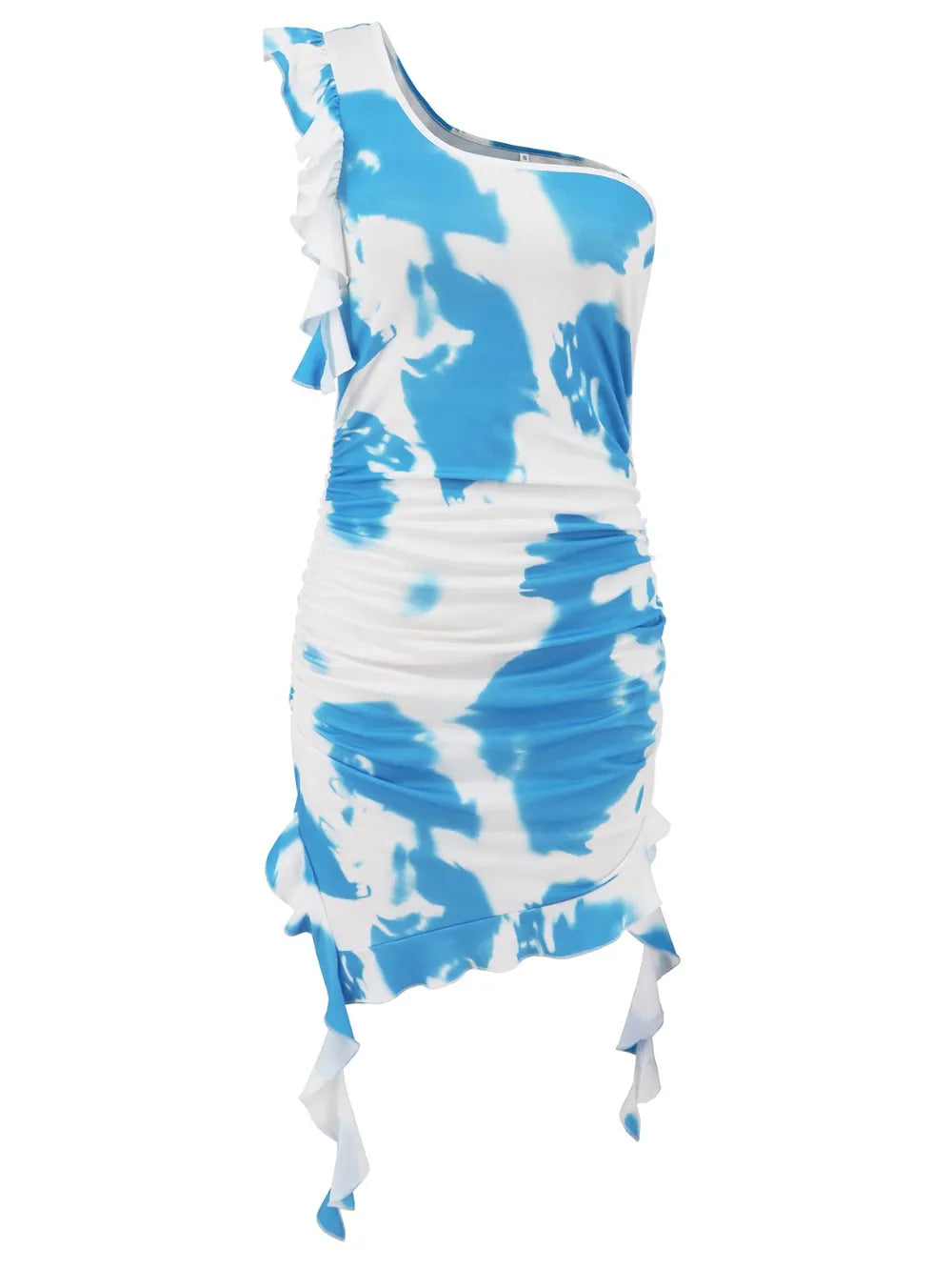  Vivid Swirl One Shoulder Ruffle Dress For Stylish Events