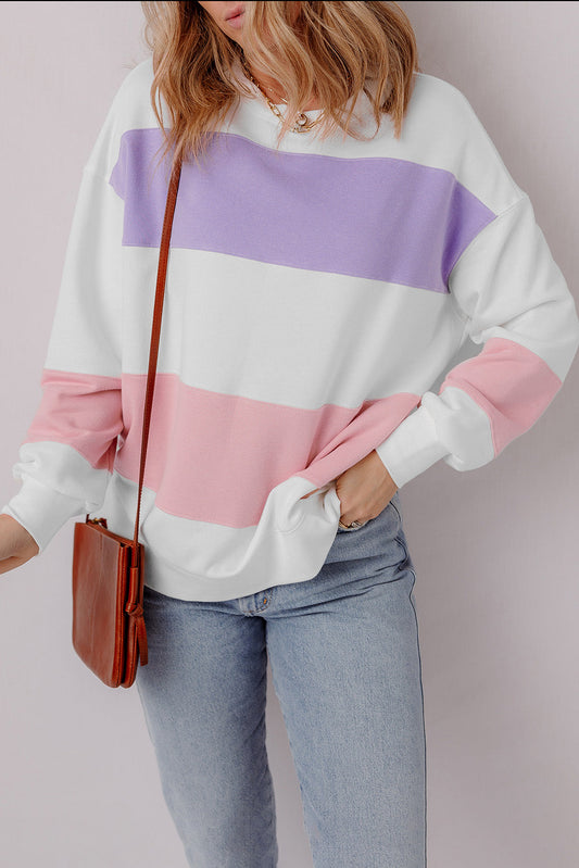 Colorblock Drop Shoulder Sweatshirt for Women – Casual & Cozy Crewneck
