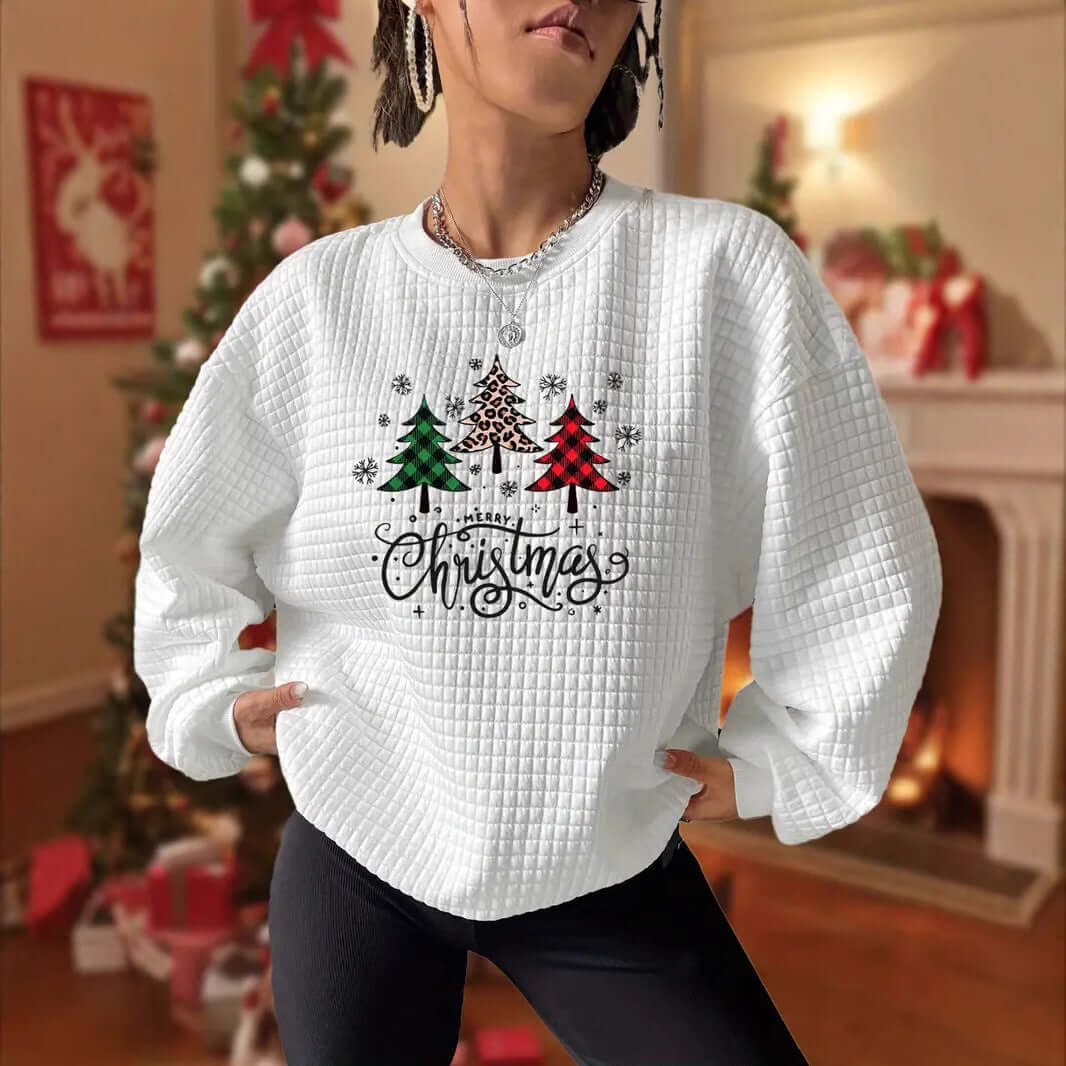 Christmas Tree Print Womens Hoodie Casual Long Sleeve Top