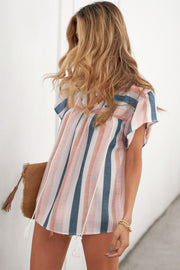 Arlette Split Neck Pleated Ruffled Short Sleeves Top-2