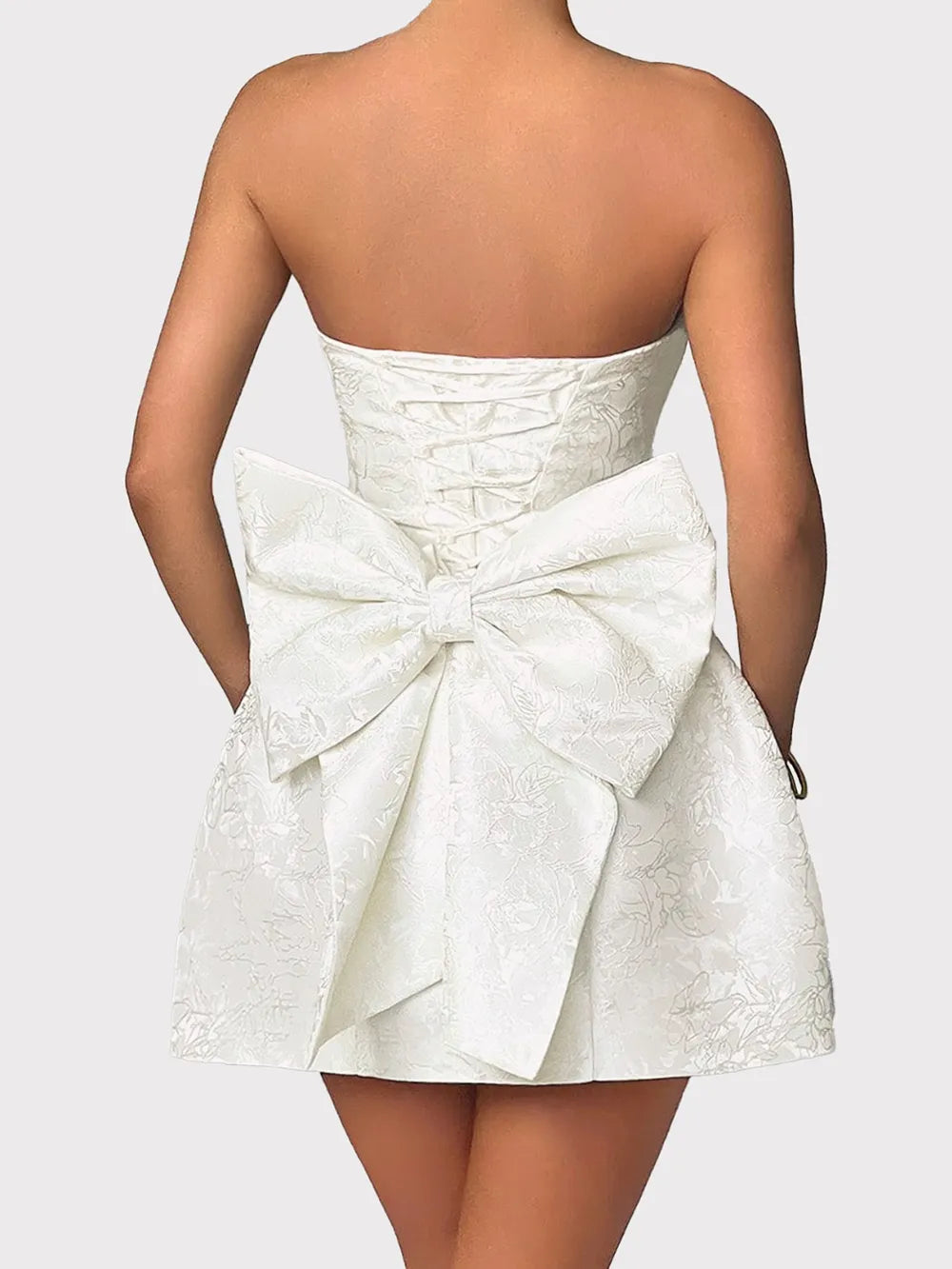 Satin Bow-Tied Lace-Up Mini Dress 