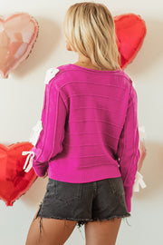 Bow Knot Round Neck Loose Sweater-1