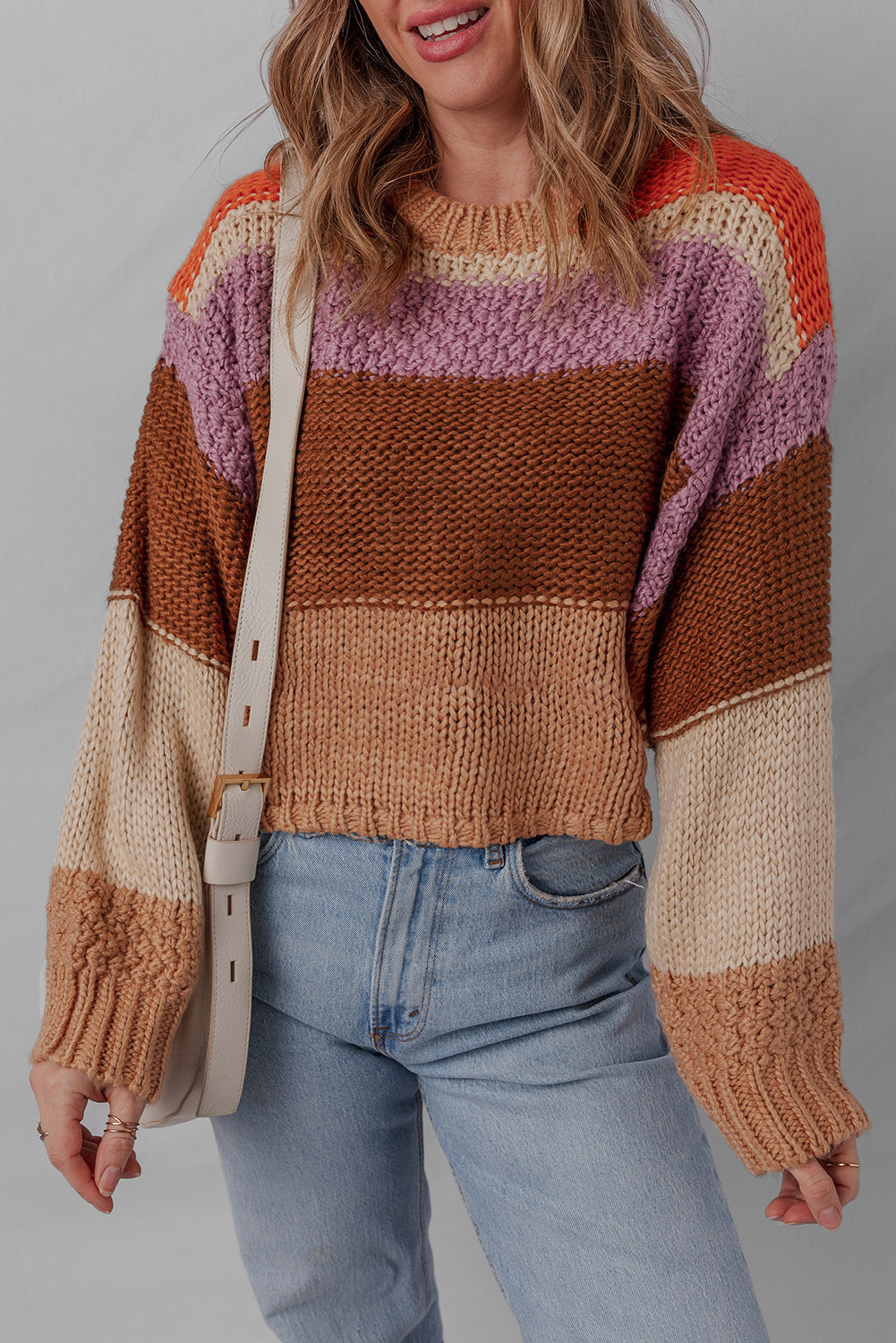 Colorblock Crewneck Drop Shoulder Sweater for Women