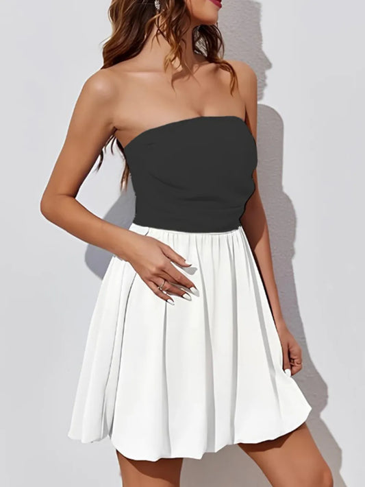  Ruched Two Tone Tube Mini Dress Stylish Strapless Design