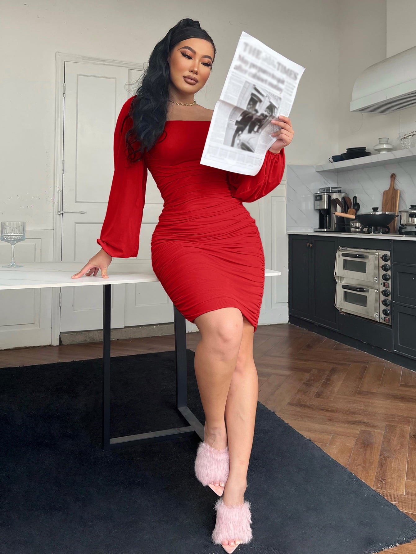 Elegant Zip-Back Ruched Bodycon Dress styling
