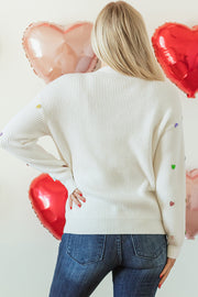 Sequin Heart Waffle Knit Sweater-1
