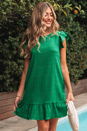 Claire Textured Flutter Sleeve Ruffled Mini Dress-0
