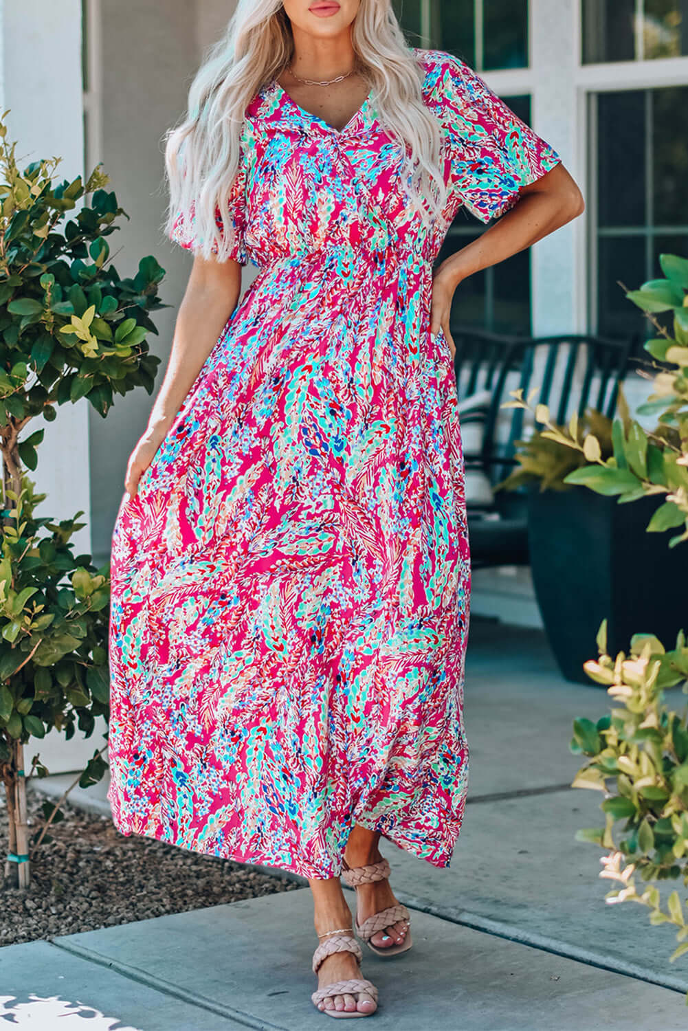 Floral V Neck Wrap Maxi Dress – Elegant Summer Essential for Women
