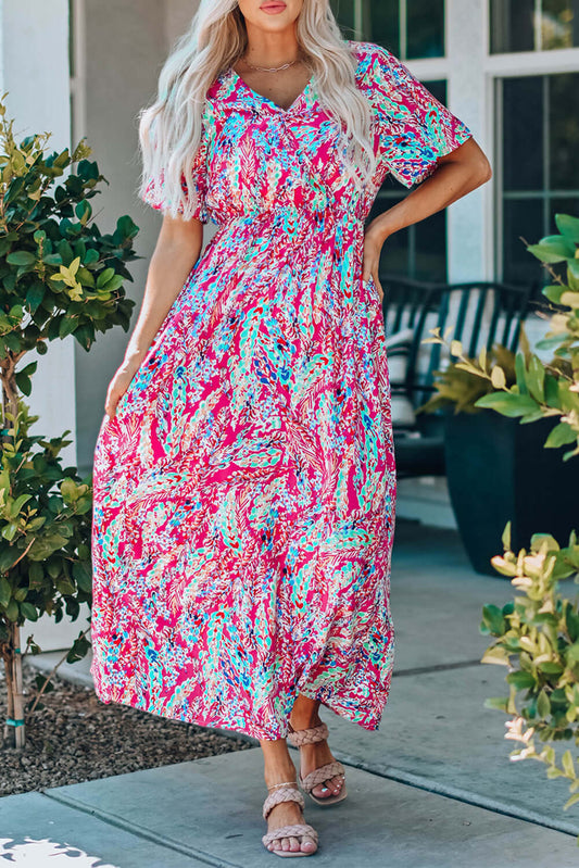 Floral V Neck Wrap Maxi Dress – Elegant Summer Essential for Women