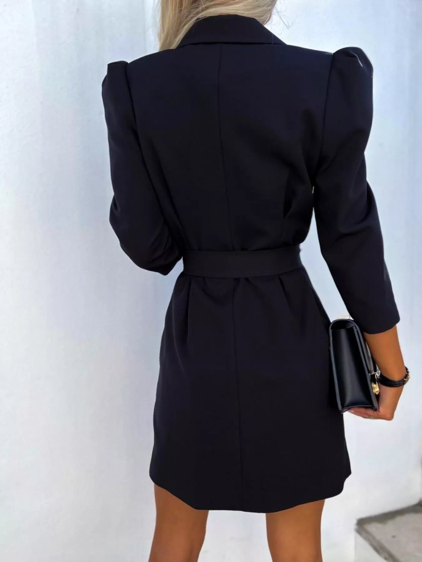  Chic Power Belted Blazer Dress 3 4 Sleeve Mini Style
