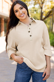 Arianna Waffle  Half Button Top-0