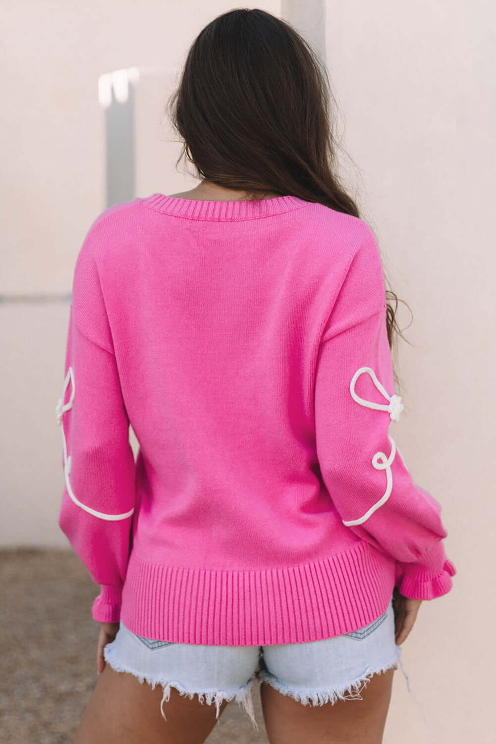  Flower Bow Sweater with Textured Corded Design