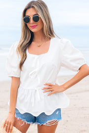 Anaiah Bow Knot Puff Sleeve Peplum Top-3