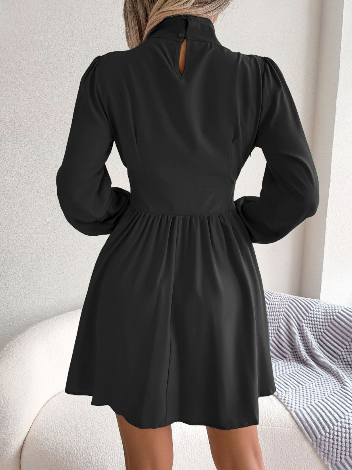  Keyhole A Line Mini Dress Casual Long Sleeve Style
