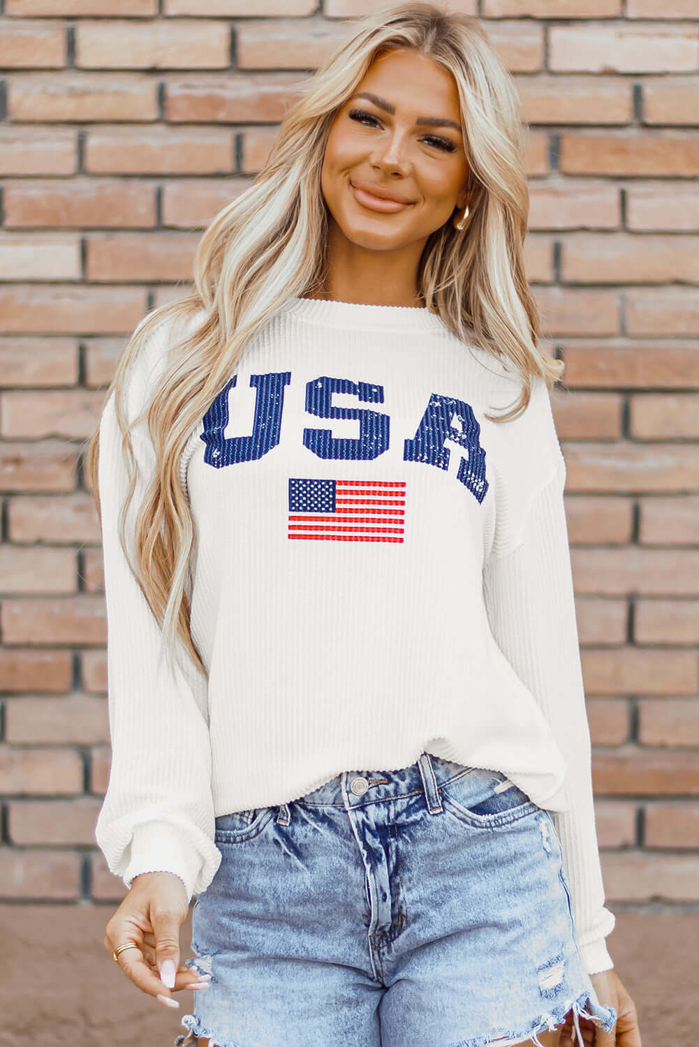 USA Flag Top with Bold Print and Textured Fabric