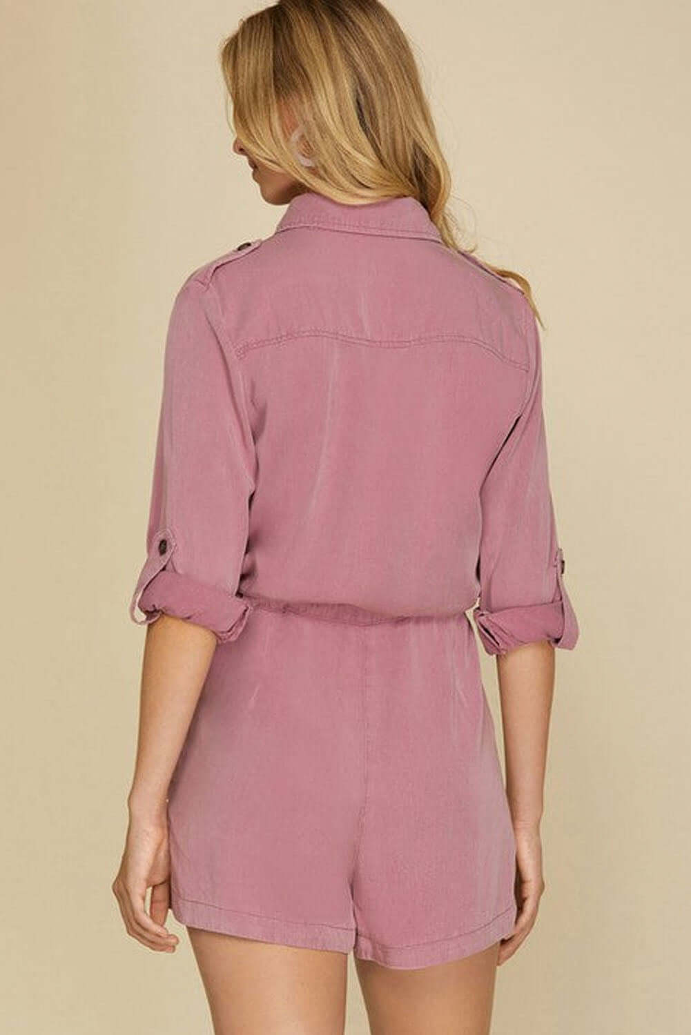 Women Playsuit - Button Front Drawstring Romper
