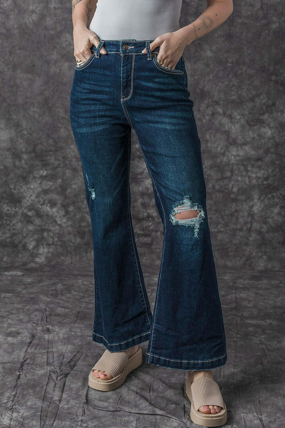 High Rise Wide Leg Ripped Jeans - Retro Chic Style