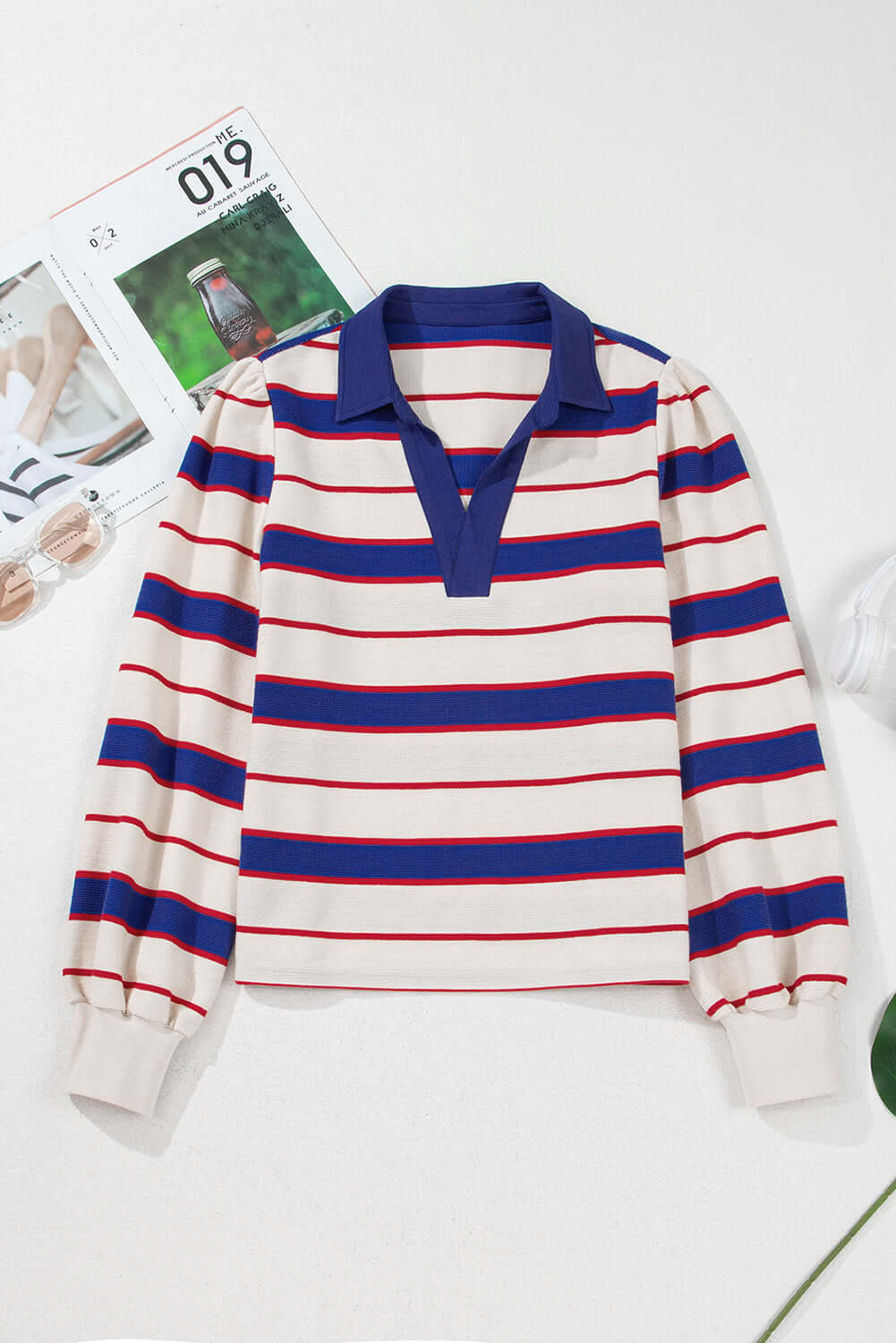 Striped Polo Sweatshirt for Women – Colorful Preppy Pullove