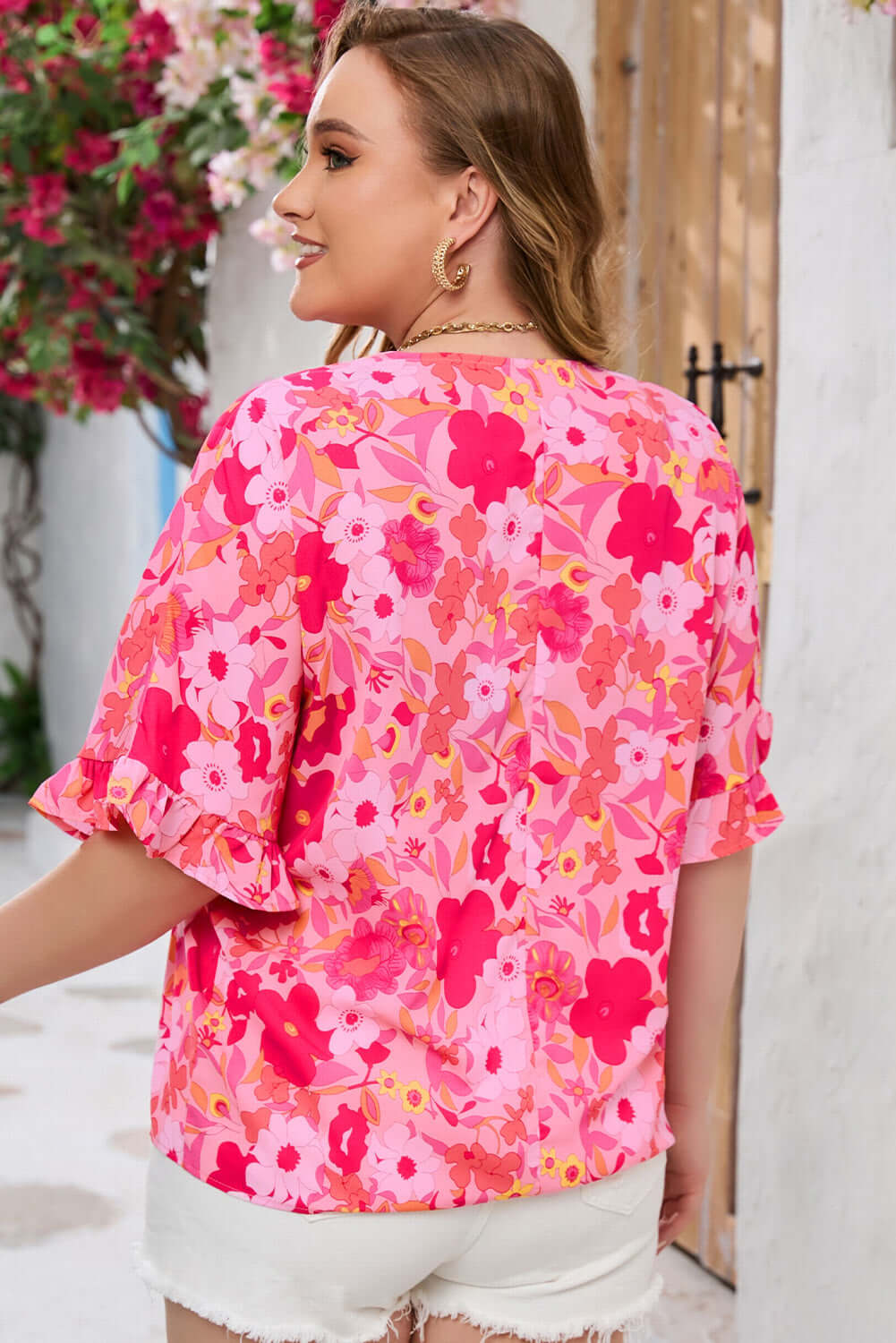 Floral Ruffled Half Sleeve Babydoll Blouse for Women 