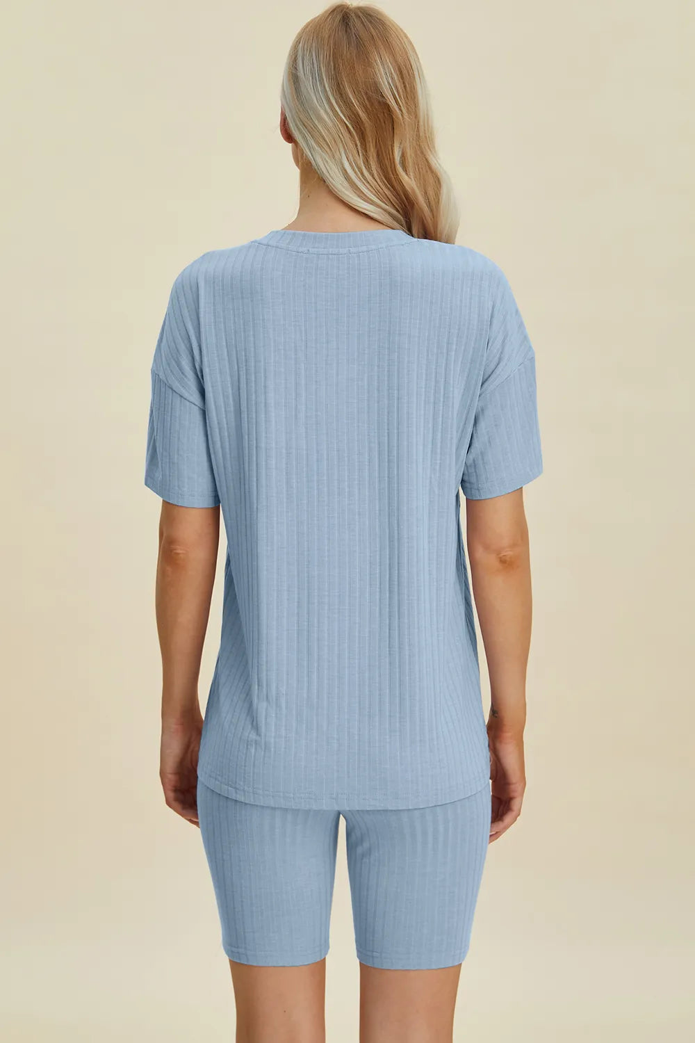 Ribbed V-Neck Short Sleeve Top and Shorts Set for Women