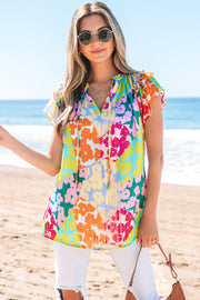 Rosa Flutter Sleeve V Neck Crinkled Blouse-3