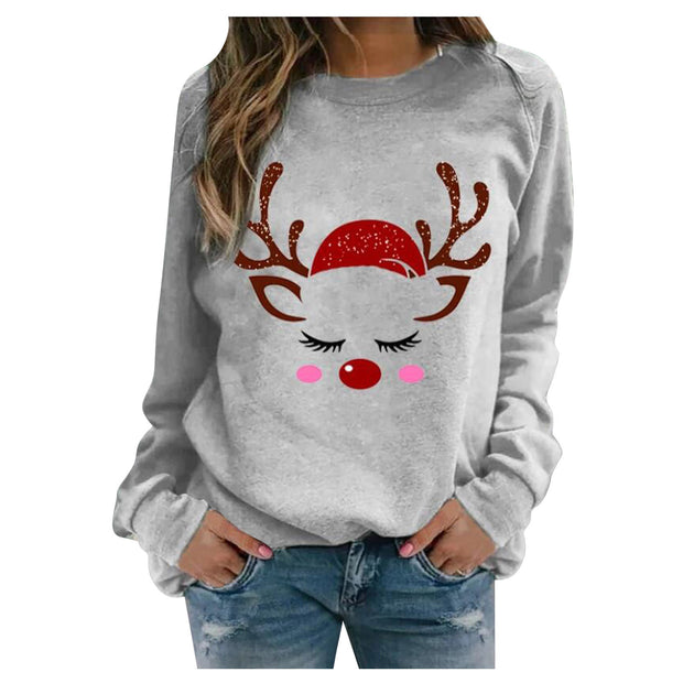 Women Loose Christmas Print Fleece Sweater