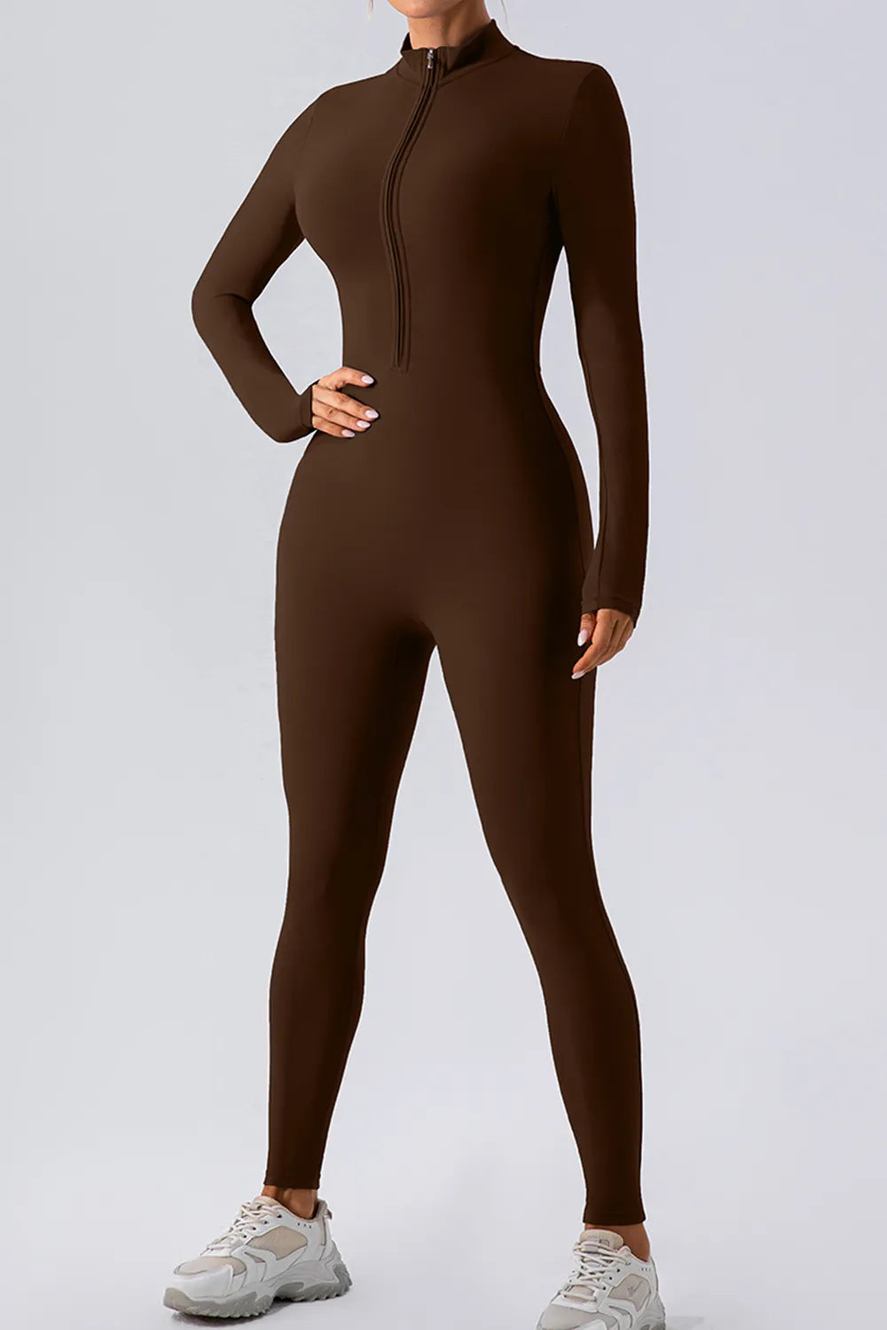 Half Zip Mock Neck Active Jumpsuit for Women