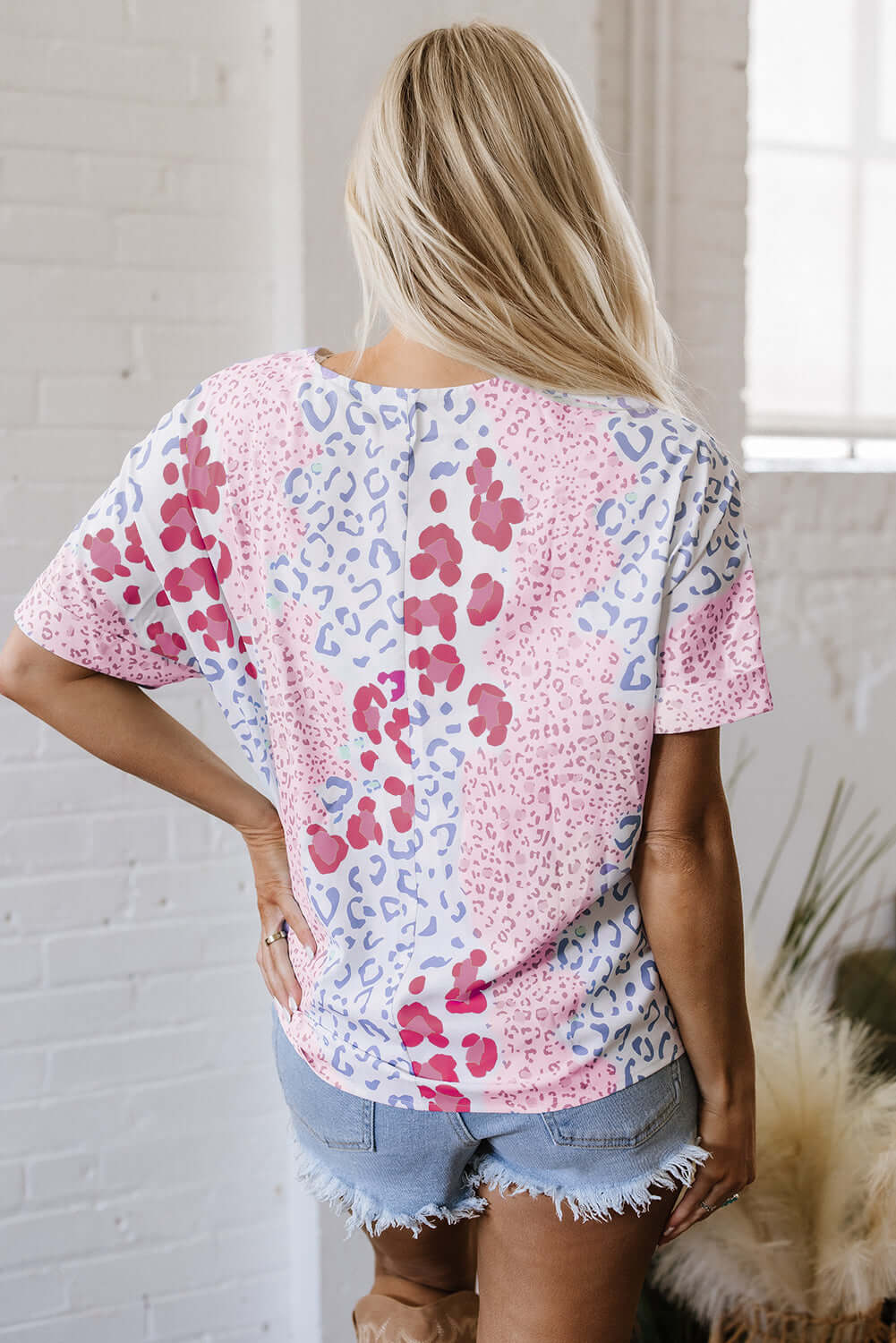 Leopard Print V Neck Top for Women