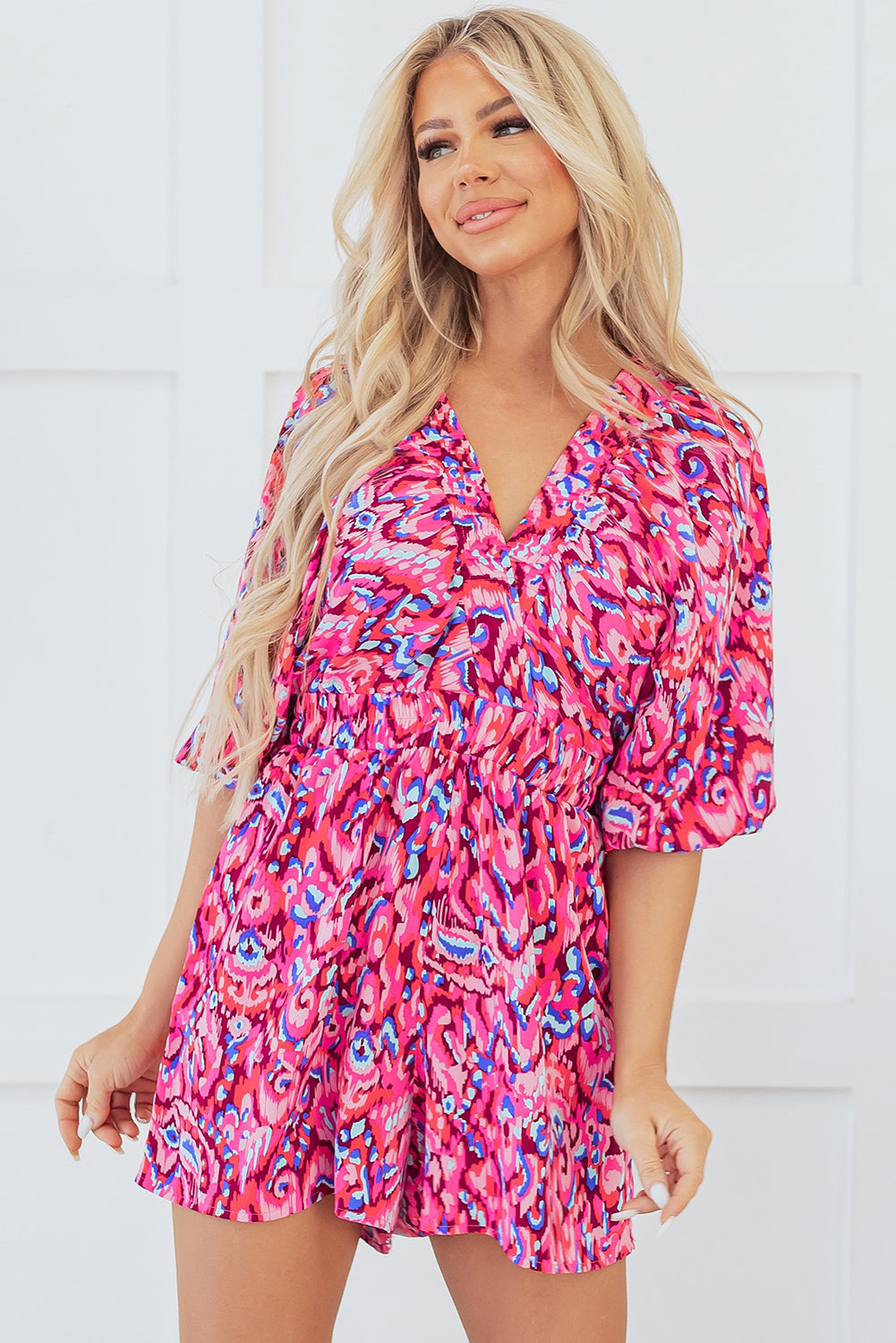  Abstract Print Romper with Flowy Bottoms and Soft Fabric