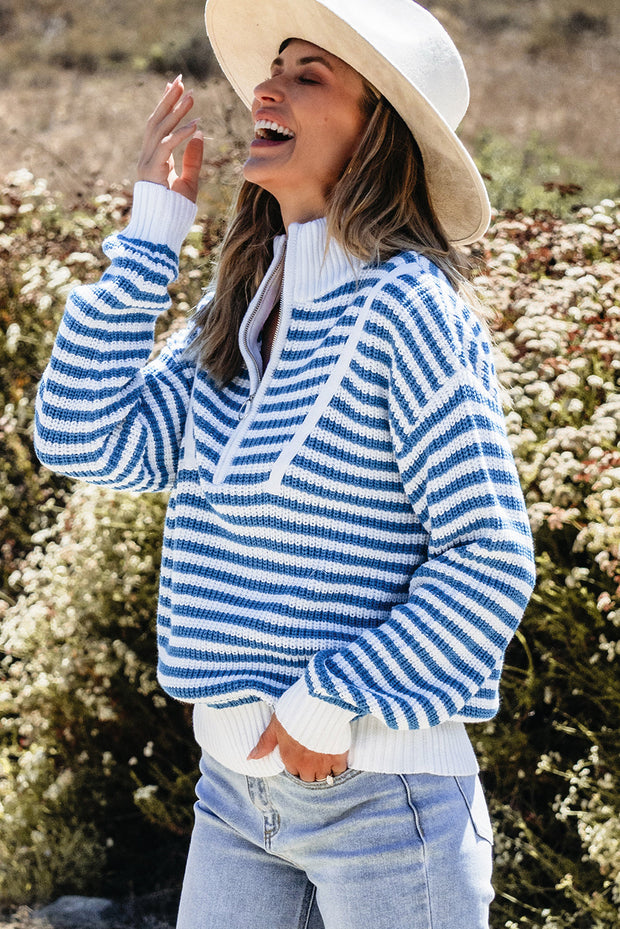 Quinn Stripe Zip Up Collar Sweater-2