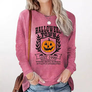 Halloween Pumpkin Pattern Round Neck Long-t-shirt