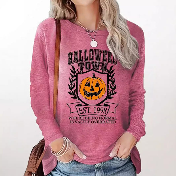 Halloween Pumpkin Pattern Round Neck Long-t-shirt