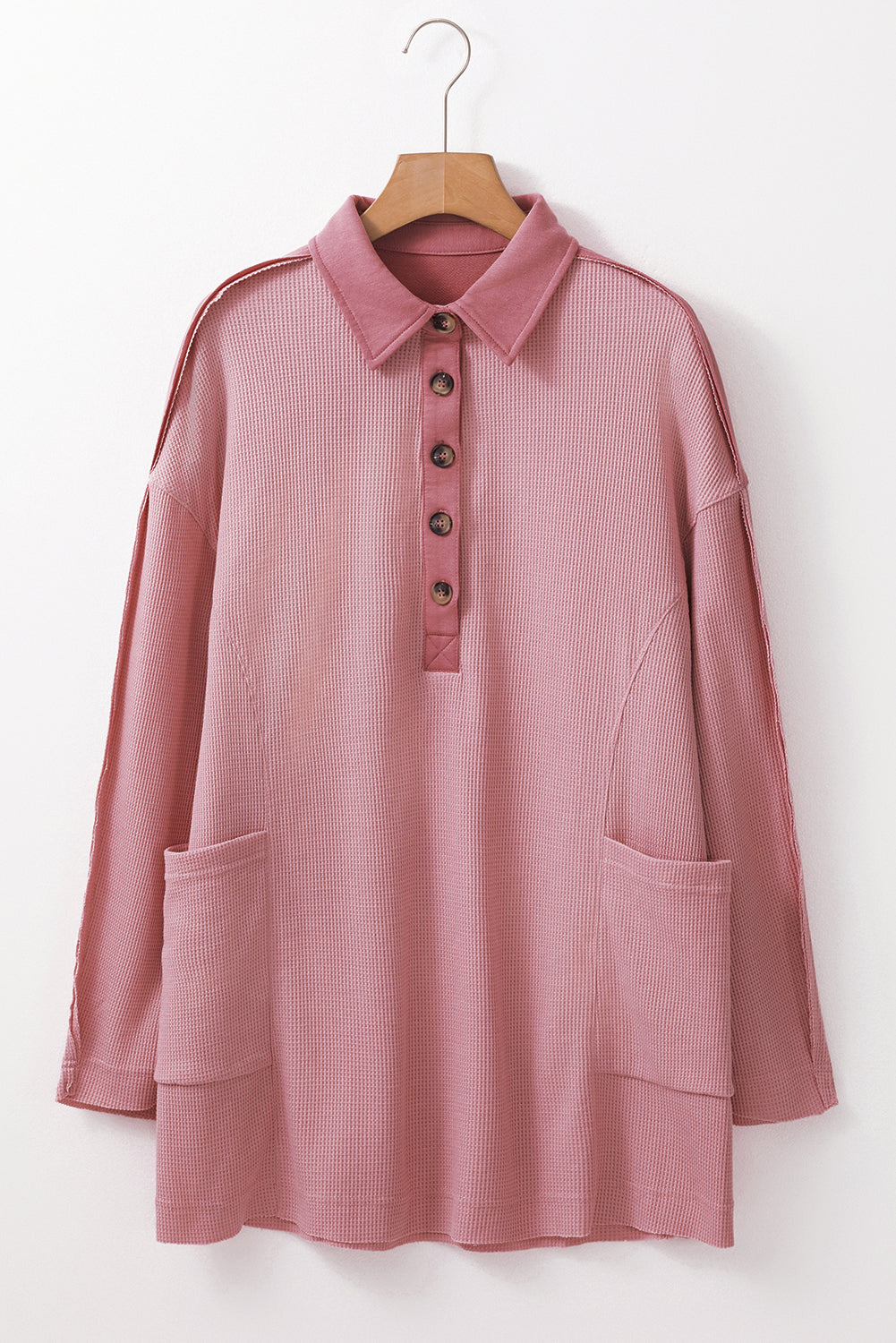 Waffle Knit Button Up Top – Cozy Long Sleeve Casual Shirt