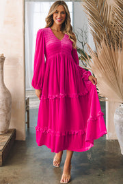 Maya Shirred V Neck Long Sleeve Velvet Dress-3