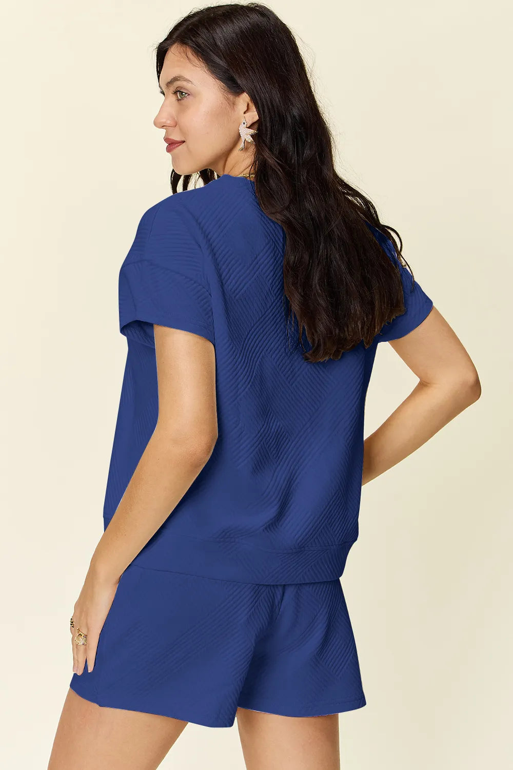 Full Size Texture T-Shirt and Shorts Set with Drawstring